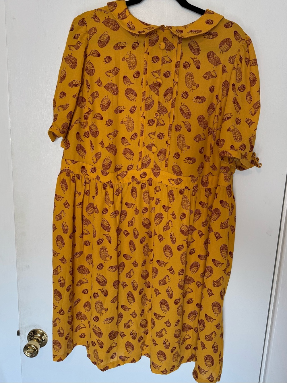 ModCloth Mustard Yellow Bird Print Dress with Peter Pan Collar - Picture 2 of 5